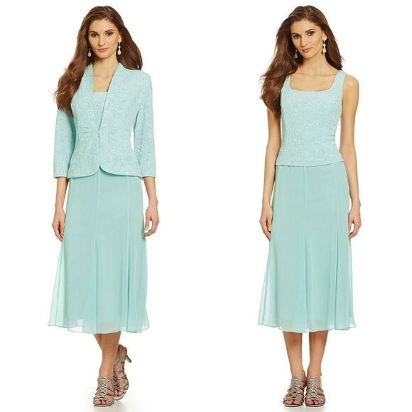 New! ALEX EVENINGS Women's Glitter 2-Piece Set Dress & Jacket Size 14 Mint Green - Picture 1 of 7